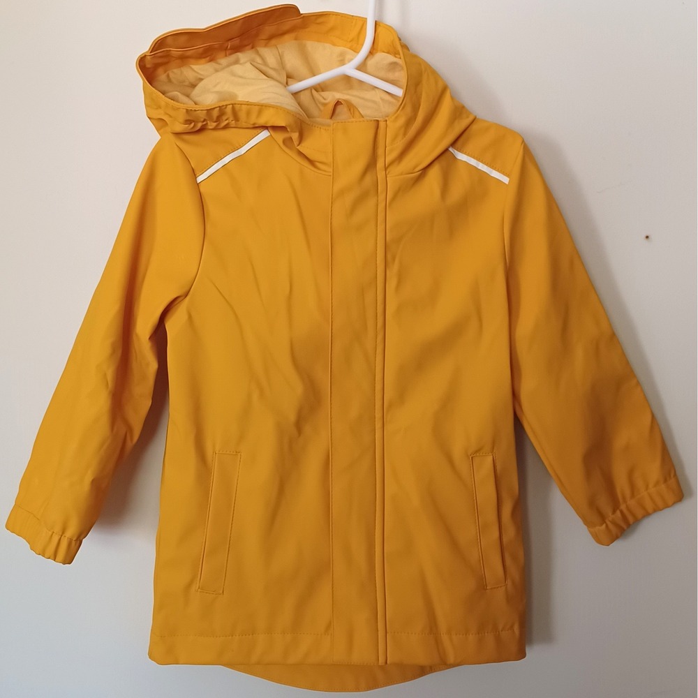 Cat & Jack Rain Jacket Toddler 3T Yellow Hooded Reflective Explorer Coat Safety